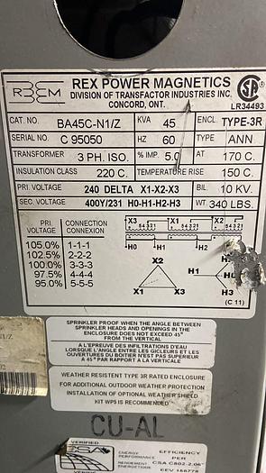 Used 45 KVA 240V to 400/231 V TRANSFORMER