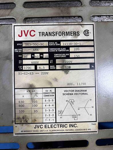 Used MARCUS TRANSFORMER 55KVA (600- 220/127)
