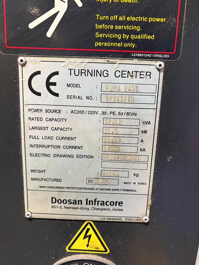 Used 2007 Doosan 240C TURNING CENTER