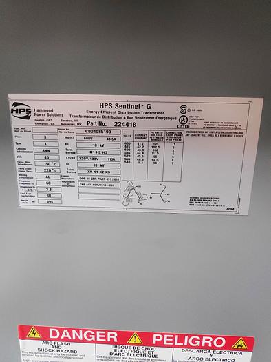 Used 45 KVA 600V to 230Y/133V TRANSFORMER