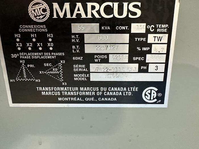 Used 55 KVA 600/208/127 TRANSFORMER 