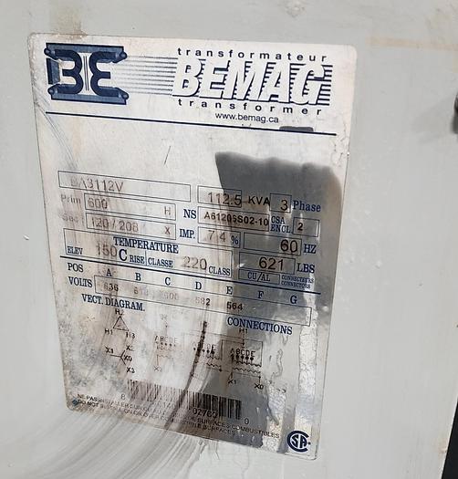 Used 112.5 KVA 600V to 208/120V TRANSFORM