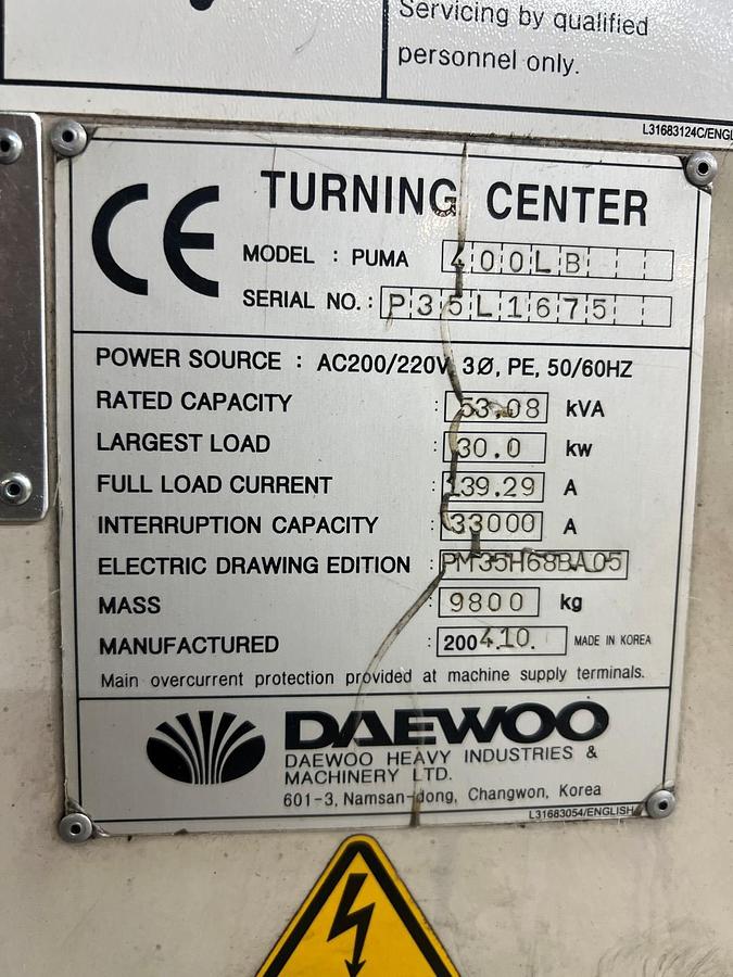 Used Daewoo PUMA 400LB Turning Center
