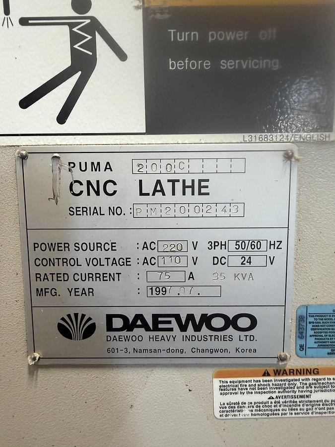 Used DAEWOO PUMA 200C CNC LATHE