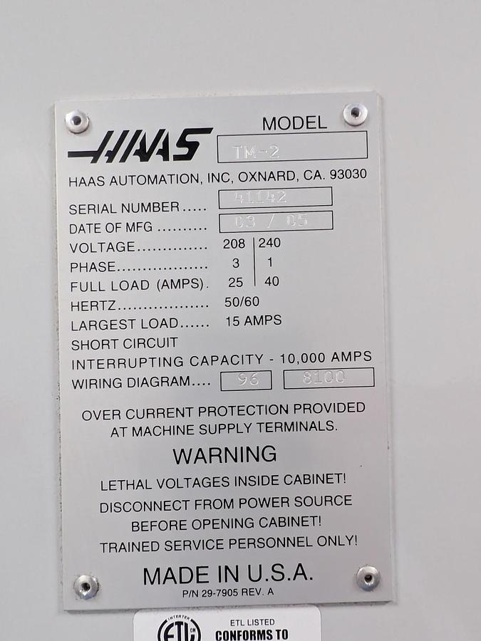 Used HAAS TM-2 VERTICAL MACHINING CENTER