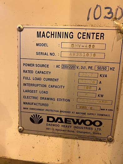 Used Daewoo DMV400 Vertical Machining Center