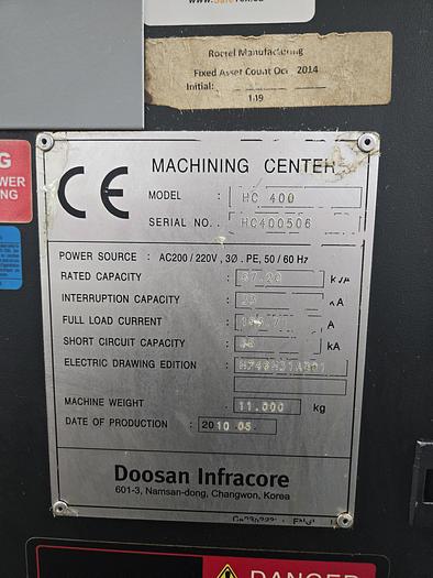 Used 2010 Doosan HC-400 HORIZONTAL MACHINING CENTER