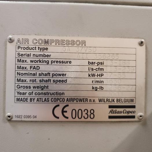 Used Atlas Copco GA37VSD + FF Compressor