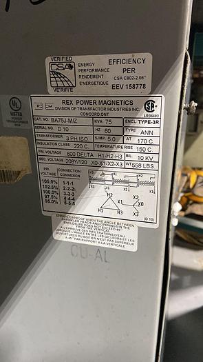 Used 75 KVA 600/208/120 TRANSFORMER
