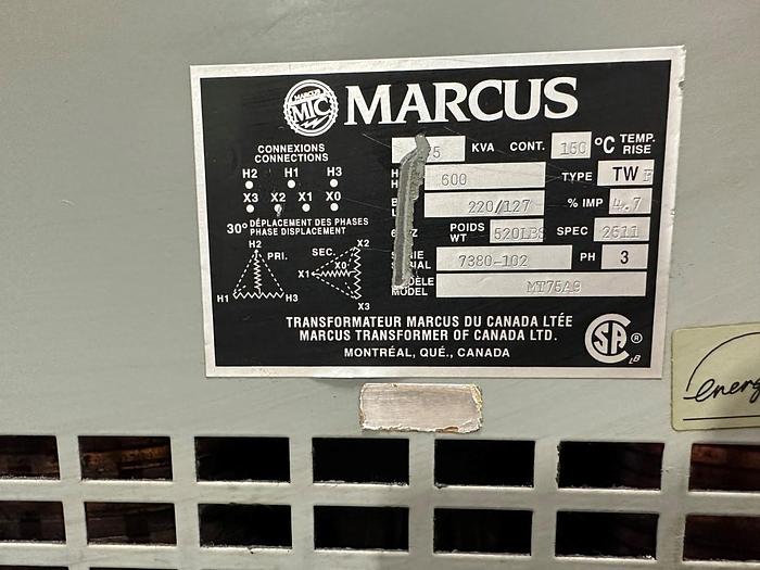 Used 75 KVA 600HIGH to 208/127LOW TRANSFORMER