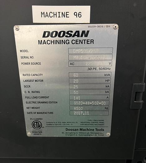 Used Daewoo DMV-500 Vertical Machining Center