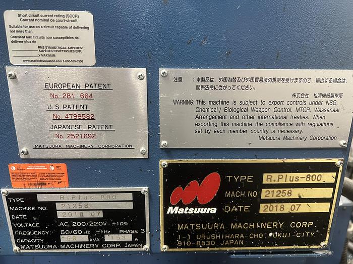 Used Matsuura R. plus-800