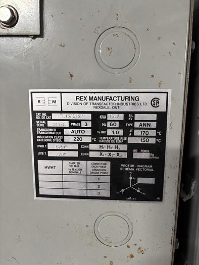 Used REX TRANSFORMER 15KVA (575- 220)