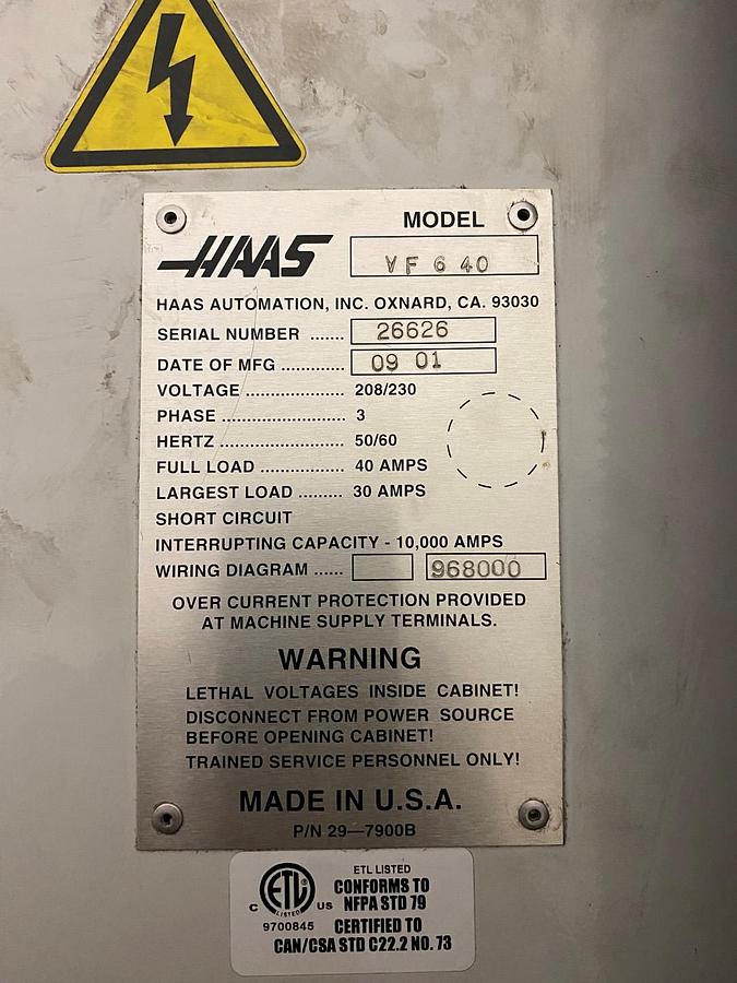 Used HAAS VF 6/40 VERTICAL MACHINING CENTER