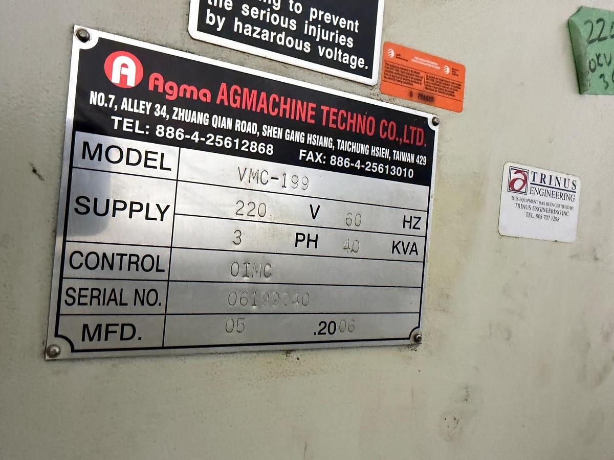 Used AGMA VMC-199 CNC VERTICAL MACHINING CENTER