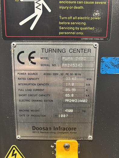 Used 2007 Doosan 240C TURNING CENTER