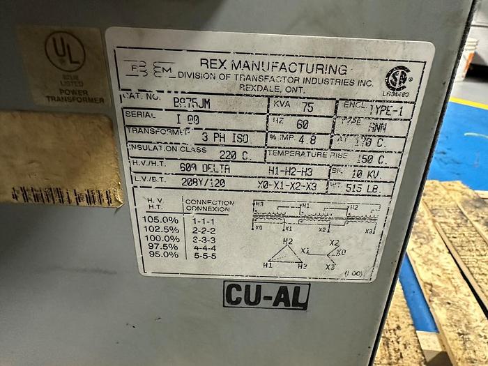 Used 75 KVA 600/208/120 TRANSFORMER