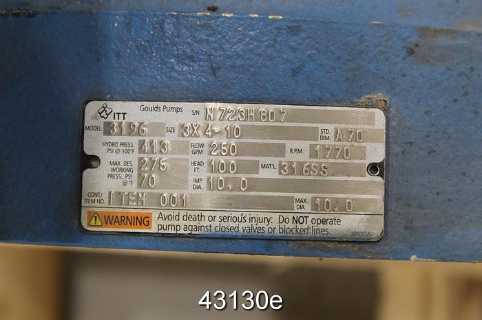Unused Goulds 3196 3x4x10 Stainless Steel Pump #43130