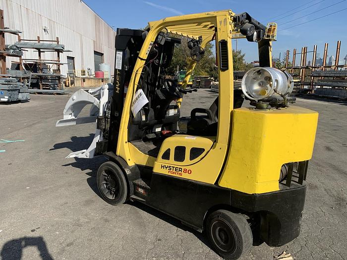 Used 8,000 POUND HYSTER MODEL S80FTBCS MFG. 2013 W/ CASCADE ROLL CLAMP