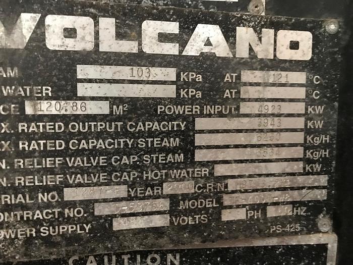 Used 400 HP Volcano Natural Gas Boiler