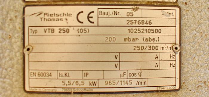 D'occasion USED RIETSCHLE THOMAS VTB-250 ROTARY VANE VACUUM PUMP