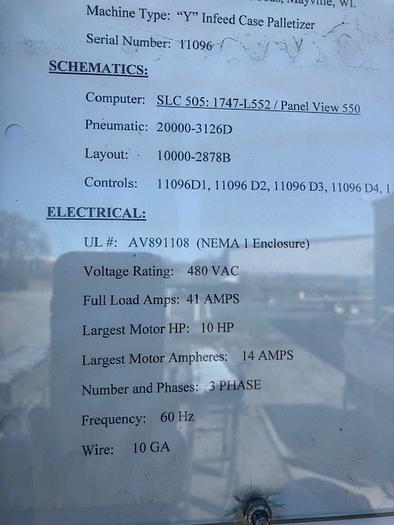 Used 2004 Whallon  Y-Infeed Case Palletizer
