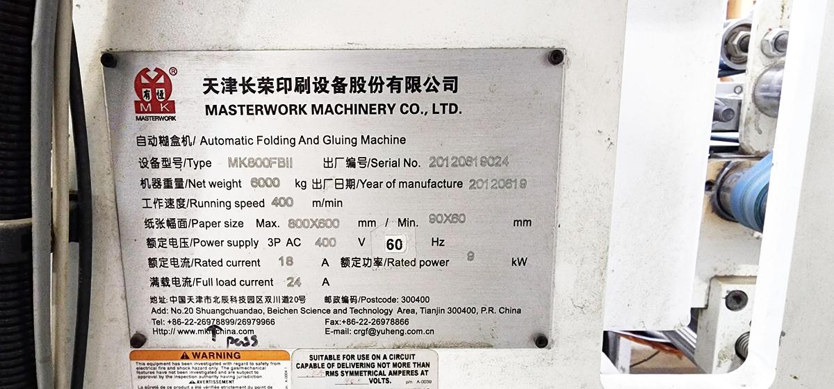 Used Masterwork BestFold MK 800 FBII High speed automatic folder-gluer