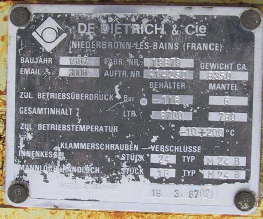 Usato Reattore DE DIETRICH da 8700 Litri