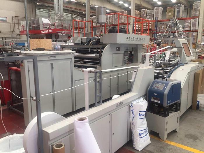 Used 2017 JIANGSU FANGBANG MACHINERY ZD-QFP14C - Sheet fed square bottom paper bag makingmachine with twisted handles unit