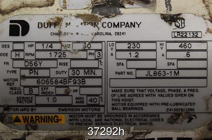 Used Coffing 1/2 Ton Electric Clamshell Hoist, MT40030-3 #37292