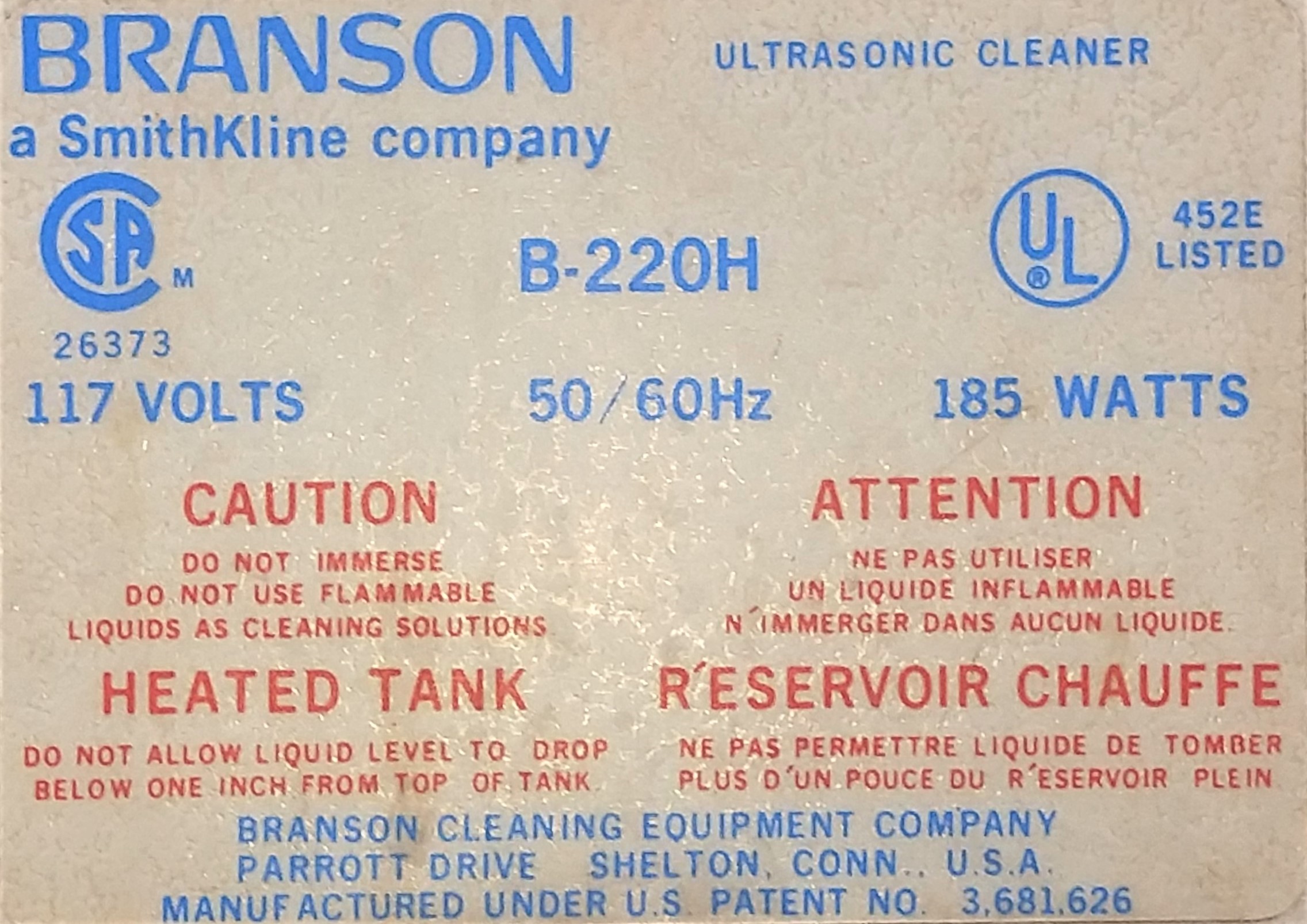 Used Sold Branson B220H Heated Ultrasonic Cleaner 2.5L at Chemistry