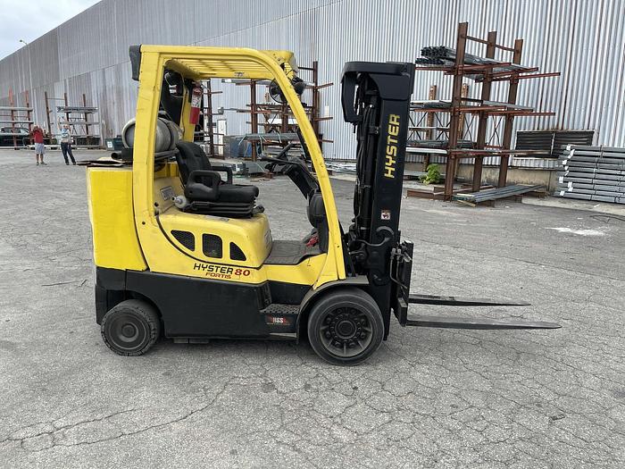 Used 8,000 POUND HYSTER MODEL S80FTBCS MFG. 2013 173" RAISED MAST WITH FORKS