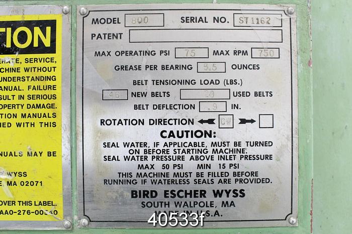 Used Bird Model 800 Pressure Screen #40533