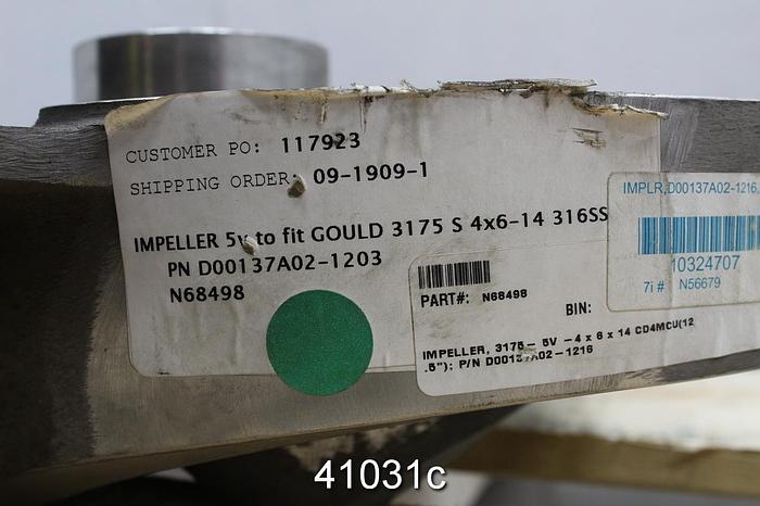 Used Goulds 3175 4x6x14 5-Vane Stainless Steel Impeller #41031