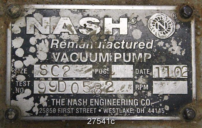 Used Nash SC2 Nash Sc2 Vacuum Pump On Steel Base Plate, Cast Iron Construction. #27541
