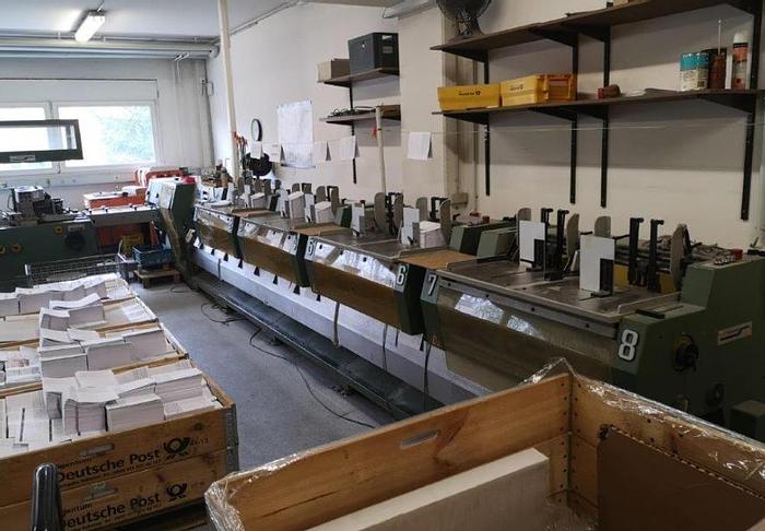Used Muller Martini Presto 8 Feeders, Stitching unit, Three knife trimmer, Belt delivery