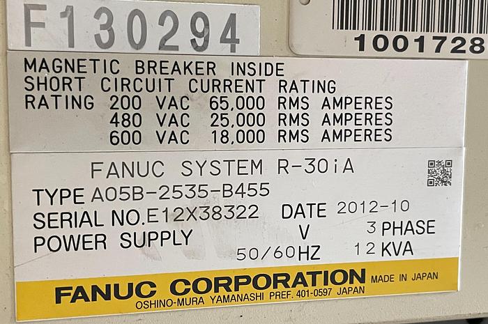 Used FANUC R1000iA/100F 100KG X 2230MM H REACH 6 AXIS ROBOT WITH R30iA CONTROLLER