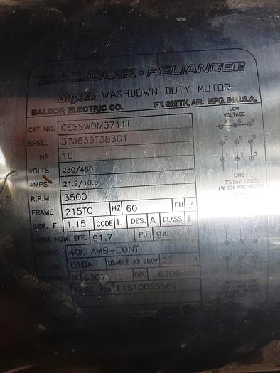 Used Pump, Centrif., 10 HP, 316 S/st, Jensen Sanitary, 3" In #S743036