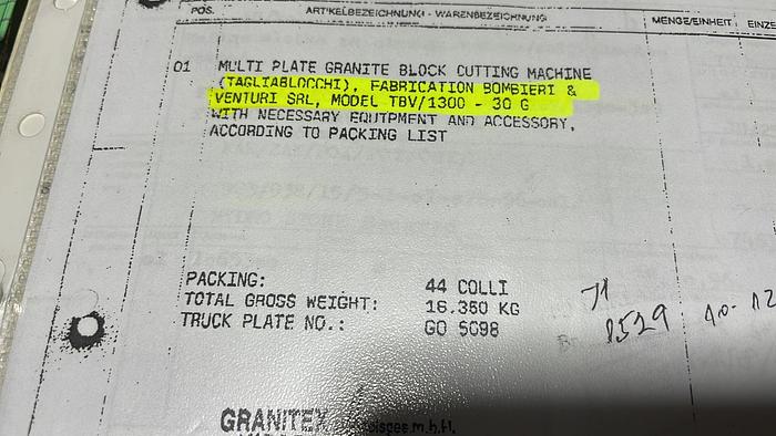 Gebraucht 1996 Bombieri Venturi Taglia Blocchi für Granit