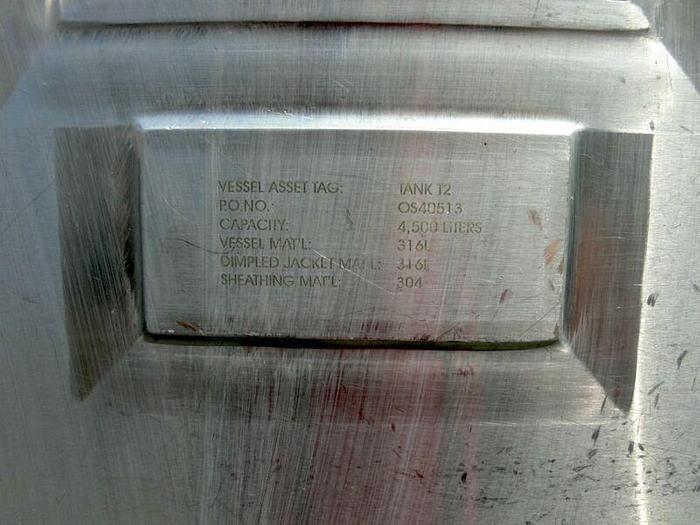 Used Feldmeier 4500 Liter 316L SS Jacketed Reactor w/ Agitator 30 PSI FV &100 PSI