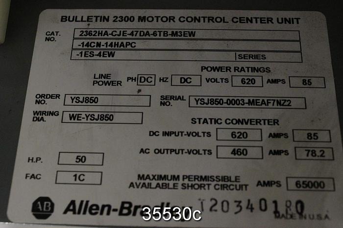 Used Allen Bradley 2300 MCC, 50Hp #35530