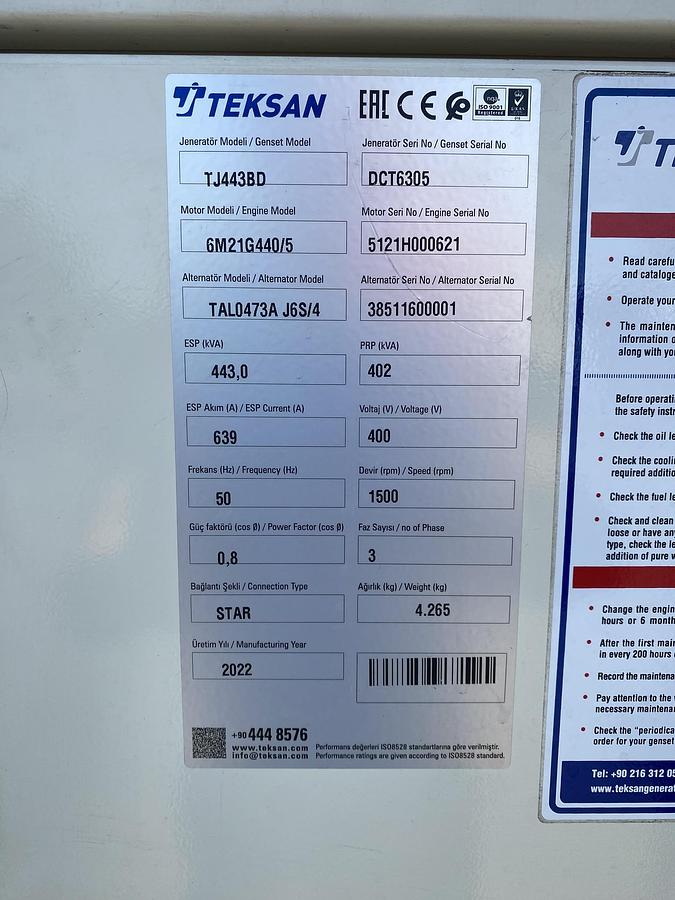 Used 2022 Baudouin TJ443BD - 402/443 KVA