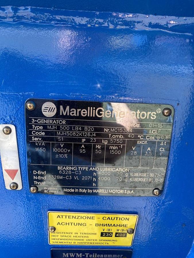Used 2015 MWM TCG2020V12 - 1000 KWe