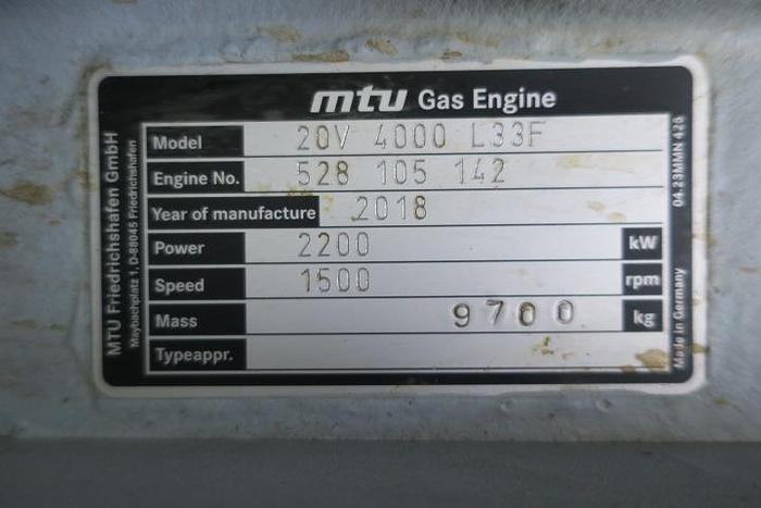 Used 2018 MTU 20V4000 L33F - 2145 KWe