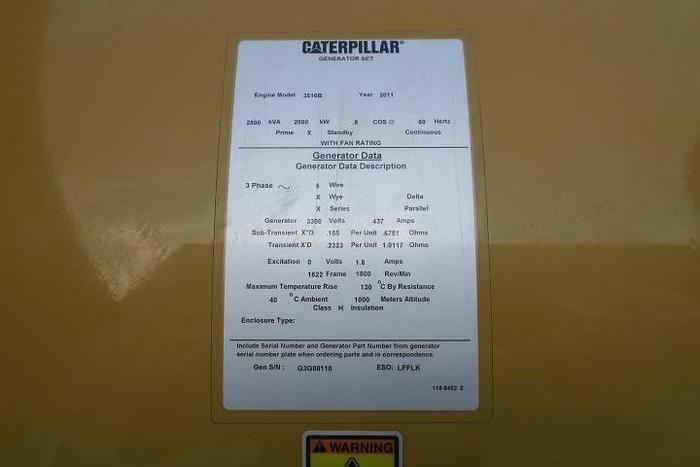 Used 2011 Caterpillar 3516B - 2500/2750 KVA