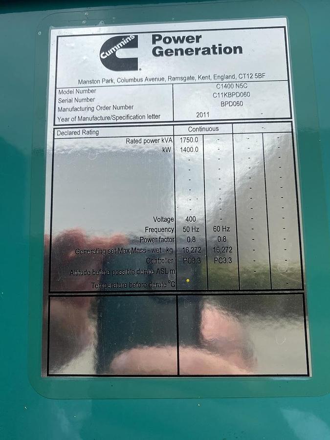 Used 2011 Cummins GQSK60-G9 - 1400 KWe