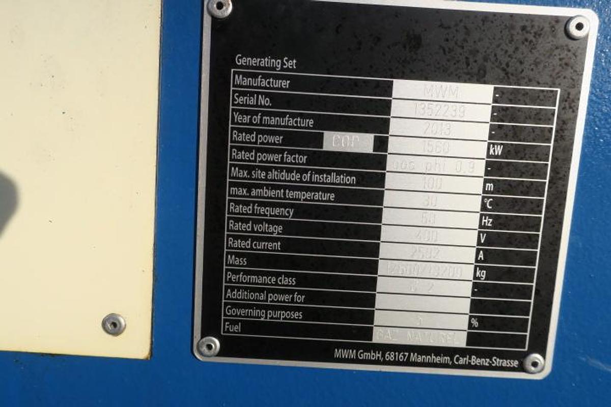 Used 2013 MWM TCG2020V16 - 1560 KWe