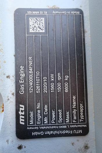 Unused 2020 MTU 12V4000 L64FNER - 1506 KWe