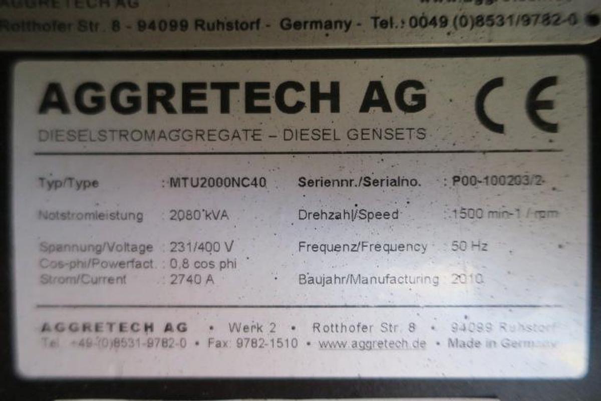Used 2009 MTU 12V4000 - 2000 KVA