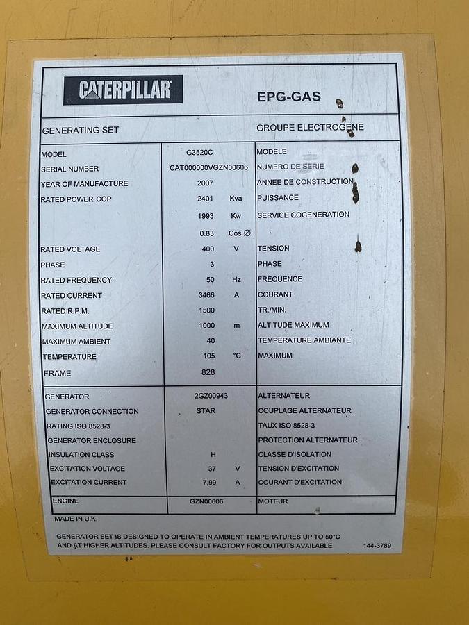Used 2007 Caterpillar G3520C - 1993 KWe